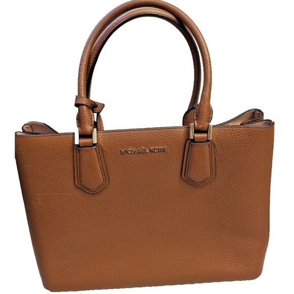 Michael Kors Adele Large Brown Leather Satchel RETAIL $368 Handle Shoulder Strap - Picture 1 of 16